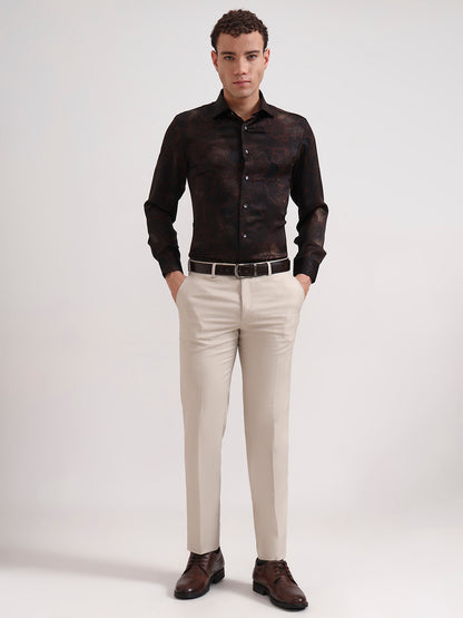 Maroon Printed Slim Fit Formal Shirt | JadeBlue Super Luxe