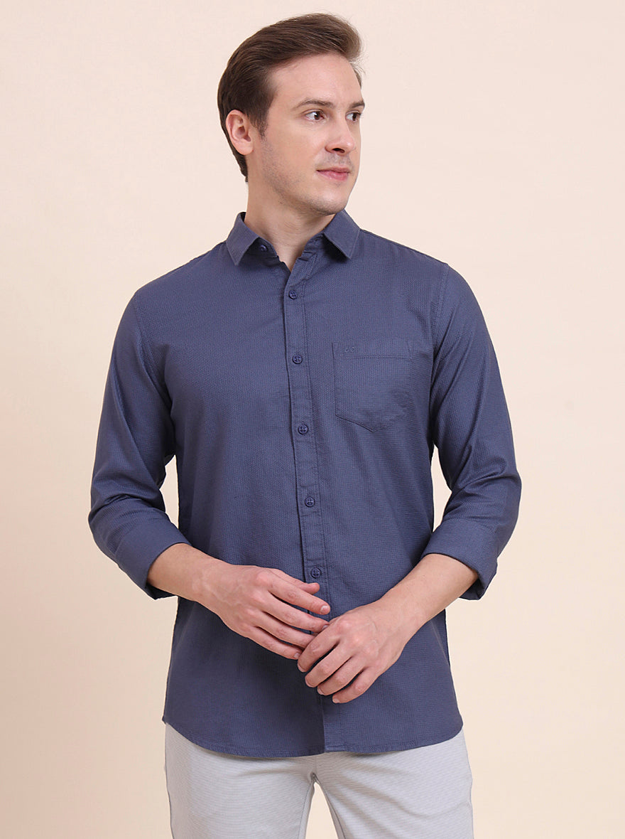 Carbon Blue Solid Slim Fit Casual Shirt | JadeBlue