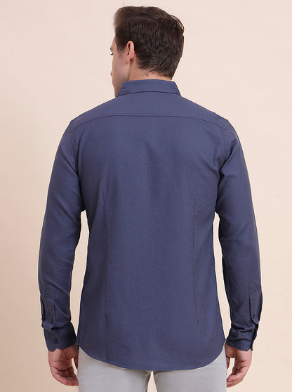 Carbon Blue Solid Slim Fit Casual Shirt | JadeBlue