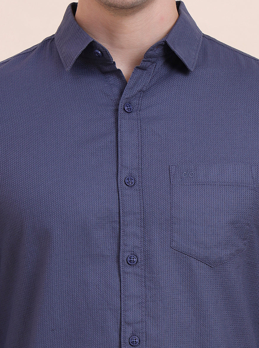 Carbon Blue Solid Slim Fit Casual Shirt | JadeBlue
