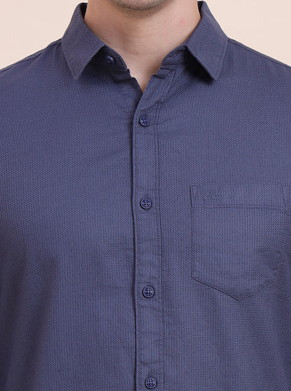 Carbon Blue Solid Slim Fit Casual Shirt | JadeBlue