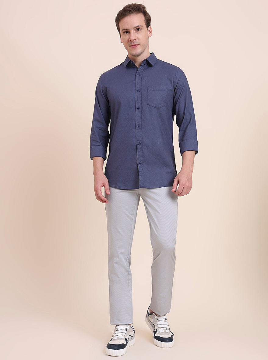 Carbon Blue Solid Slim Fit Casual Shirt | JadeBlue