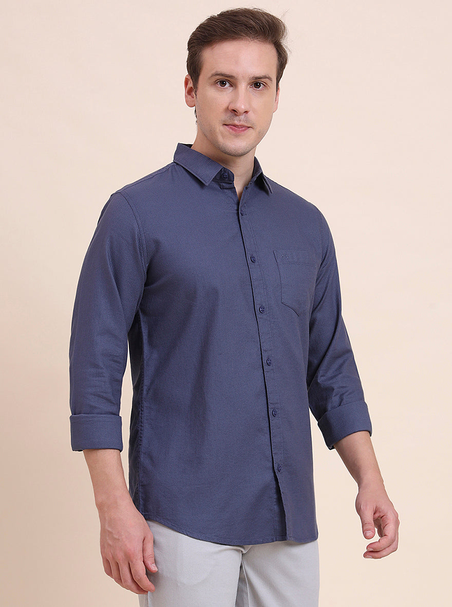 Carbon Blue Solid Slim Fit Casual Shirt | JadeBlue