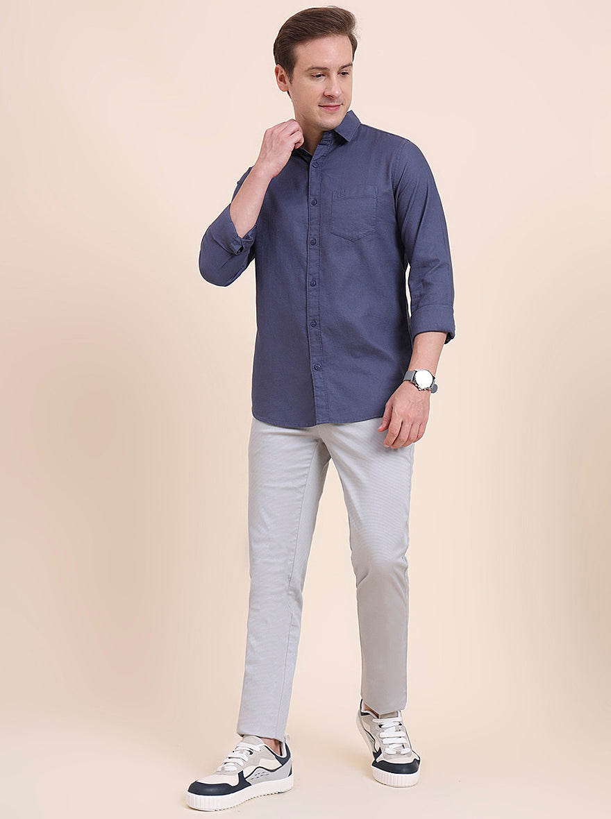 Carbon Blue Solid Slim Fit Casual Shirt | JadeBlue