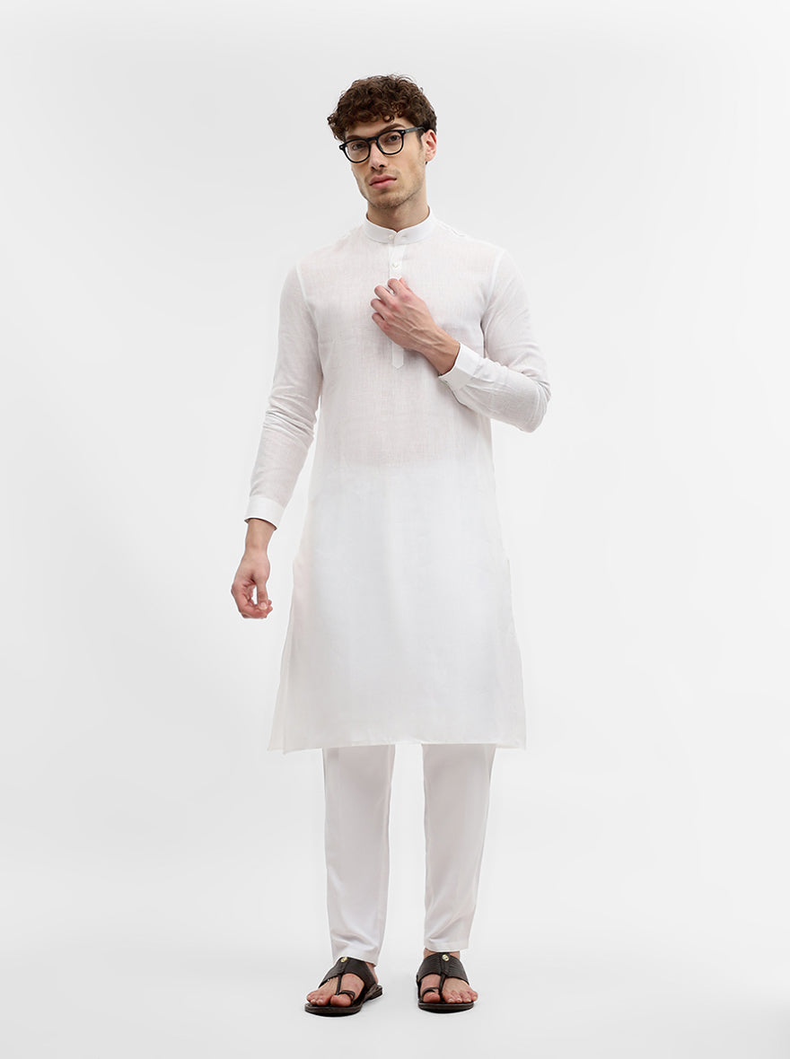 White Solid Modi Kurta | JadeBlue