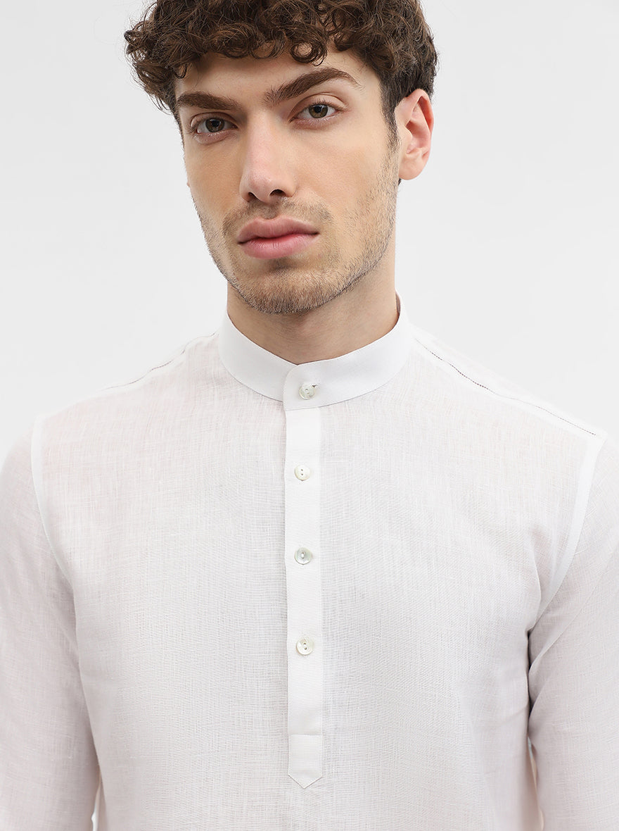 White Solid Modi Kurta | JadeBlue
