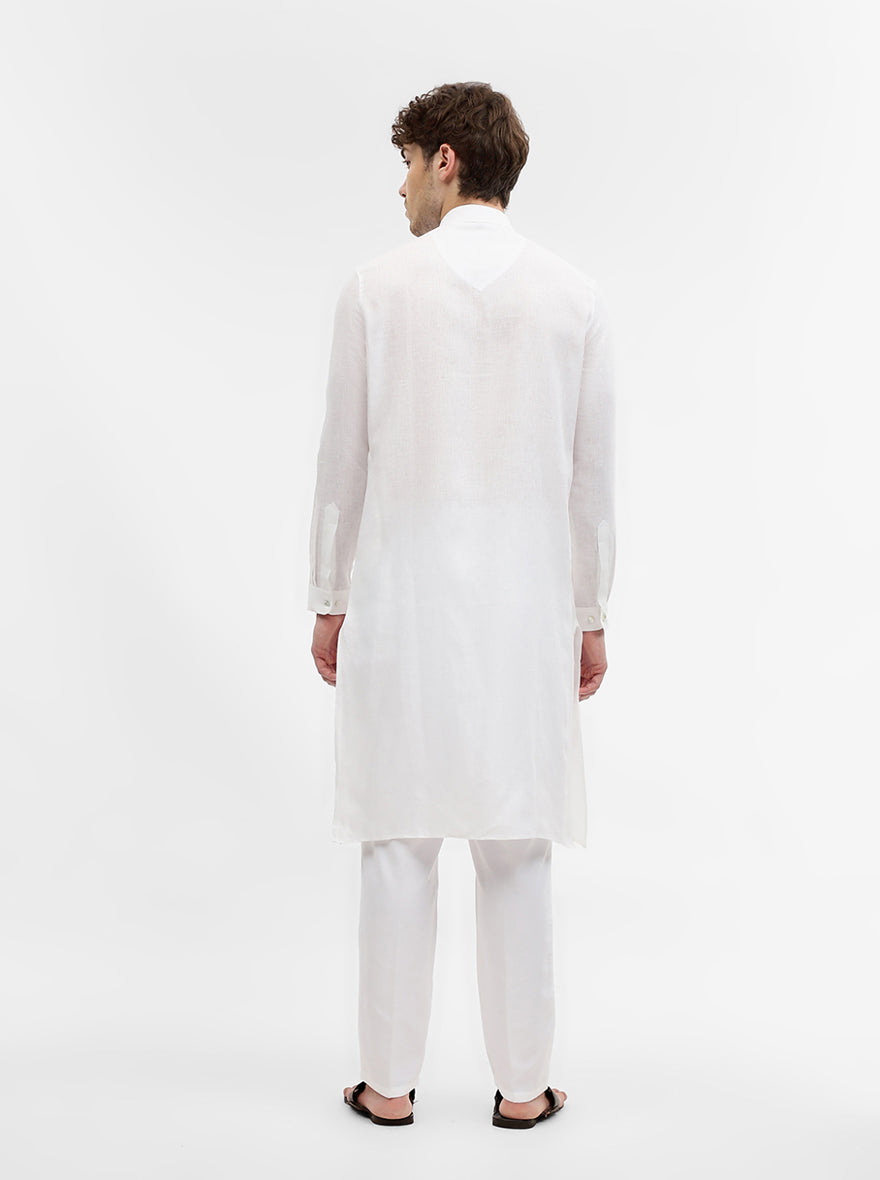 White Solid Modi Kurta | JadeBlue