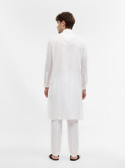 White Solid Modi Kurta | JadeBlue