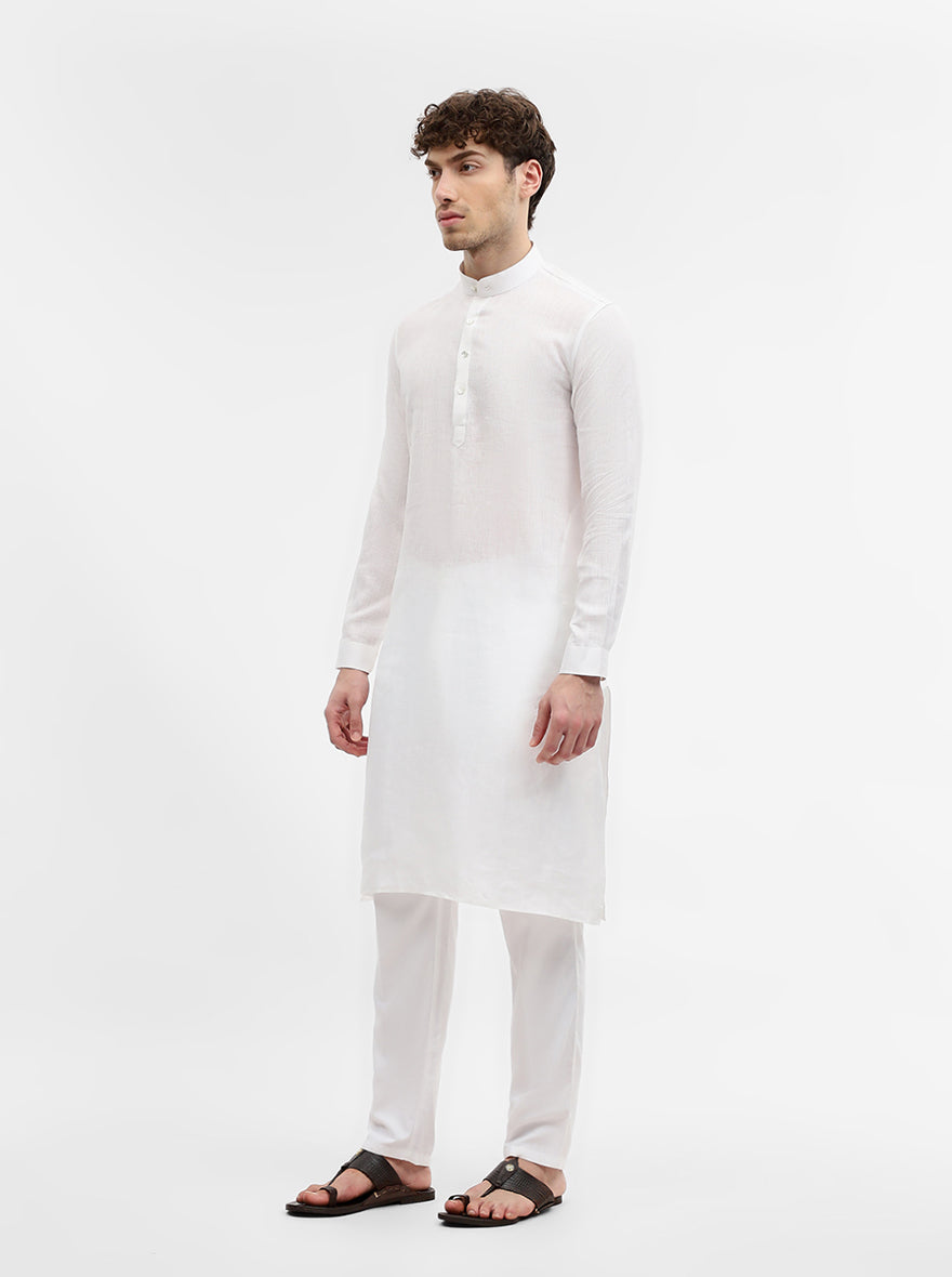 White Solid Modi Kurta | JadeBlue