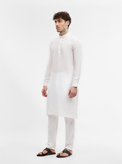 White Solid Modi Kurta | JadeBlue