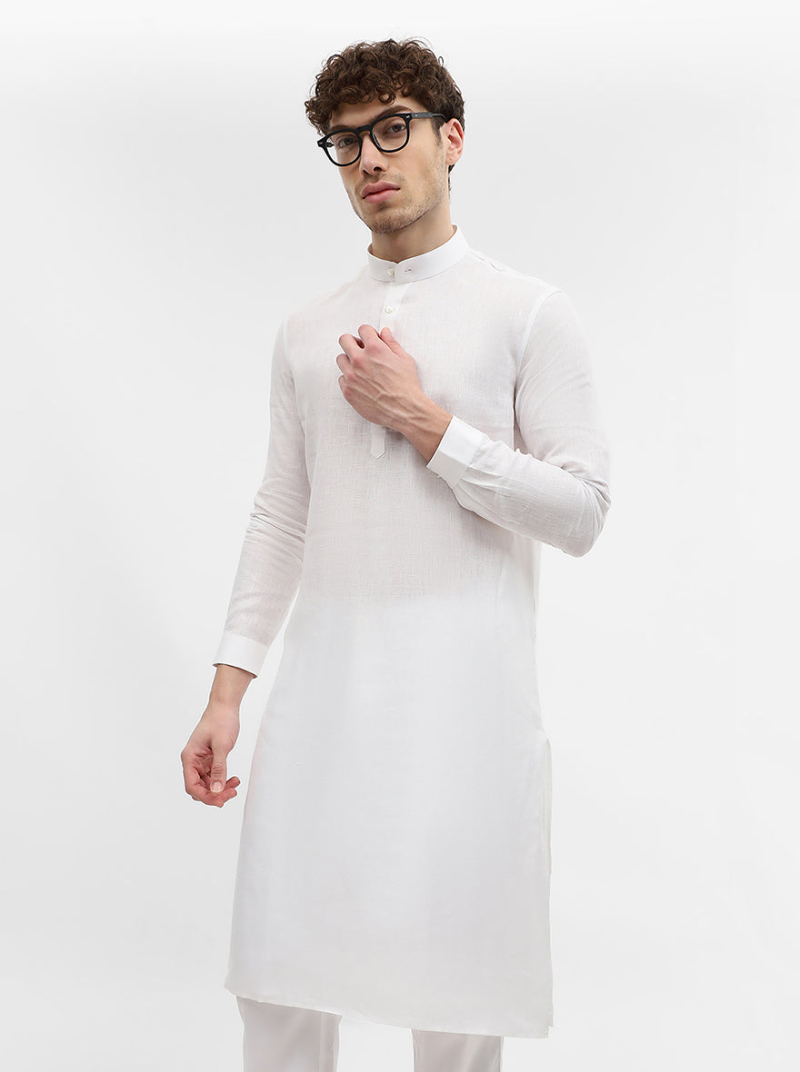 White Solid Modi Kurta | JadeBlue