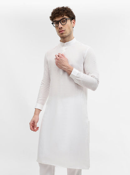White Solid Modi Kurta | JadeBlue