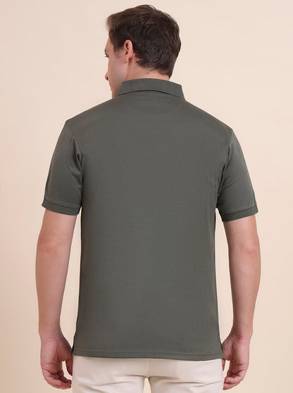 Olive Green Solid Regular Fit Polo T-Shirt | JadeBlue