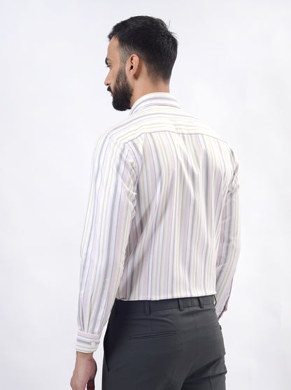 Pink Striped Slim Fit Formal Shirt | Metal