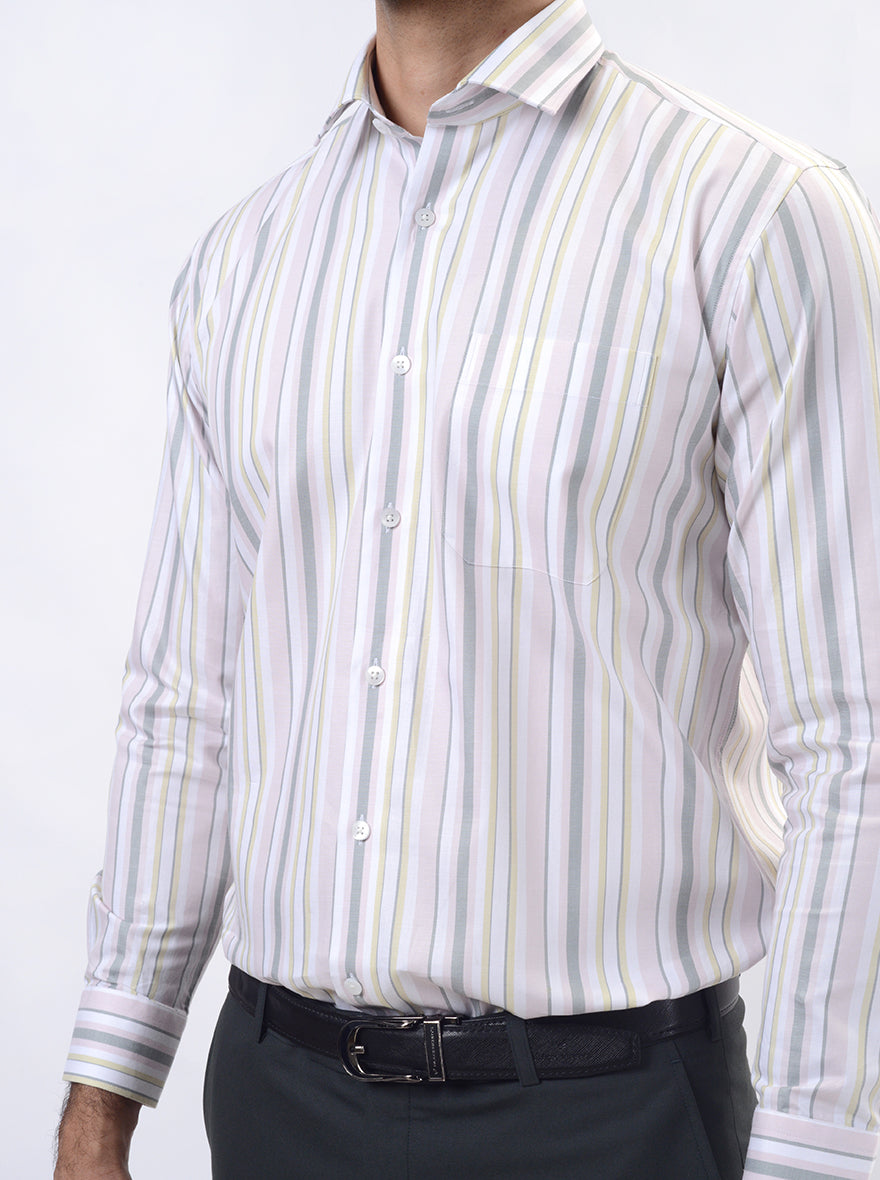Pink Striped Slim Fit Formal Shirt | Metal