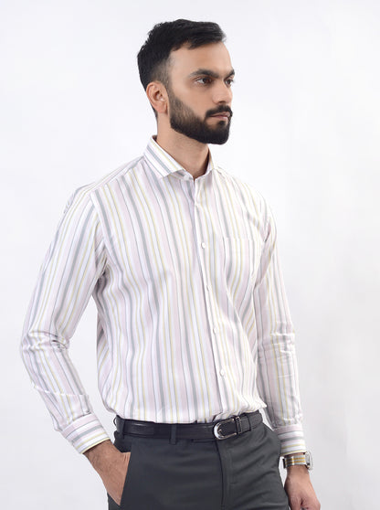 Pink Striped Slim Fit Formal Shirt | Metal