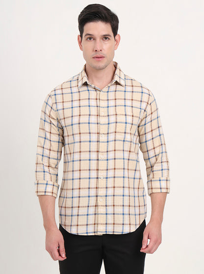 Yellow Checked Slim Fit Casual Shirt | Greenfibre