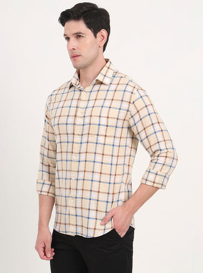 Yellow Checked Slim Fit Casual Shirt | Greenfibre