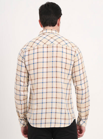 Yellow Checked Slim Fit Casual Shirt | Greenfibre