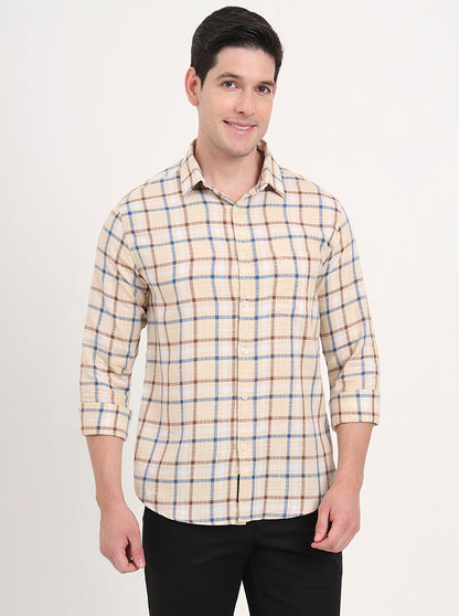 Yellow Checked Slim Fit Casual Shirt | Greenfibre