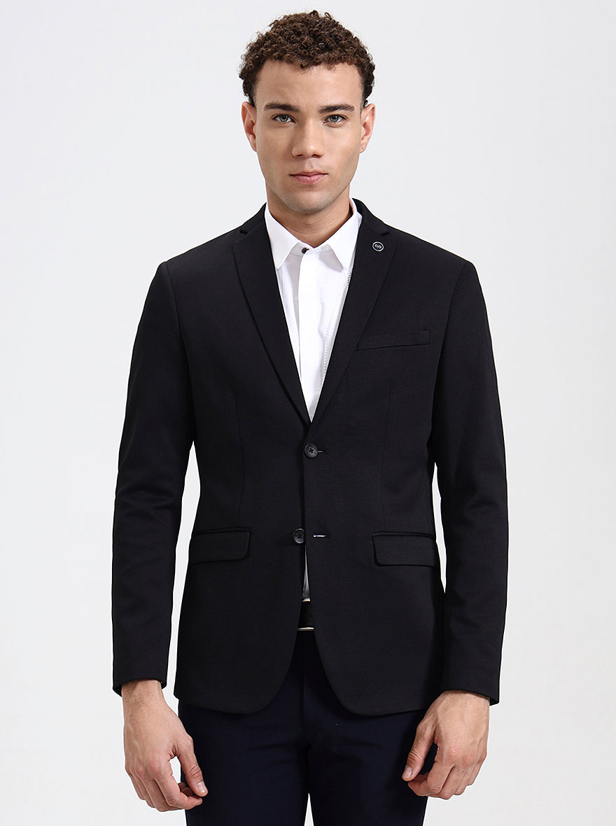 Black Solid Regular Fit Blazer | JB Studio
