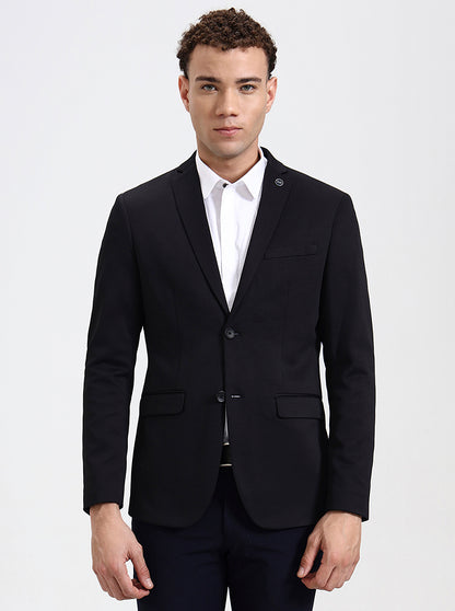 Black Solid Regular Fit Blazer | JB Studio