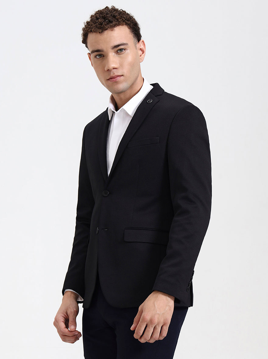 Black Solid Regular Fit Blazer | JB Studio