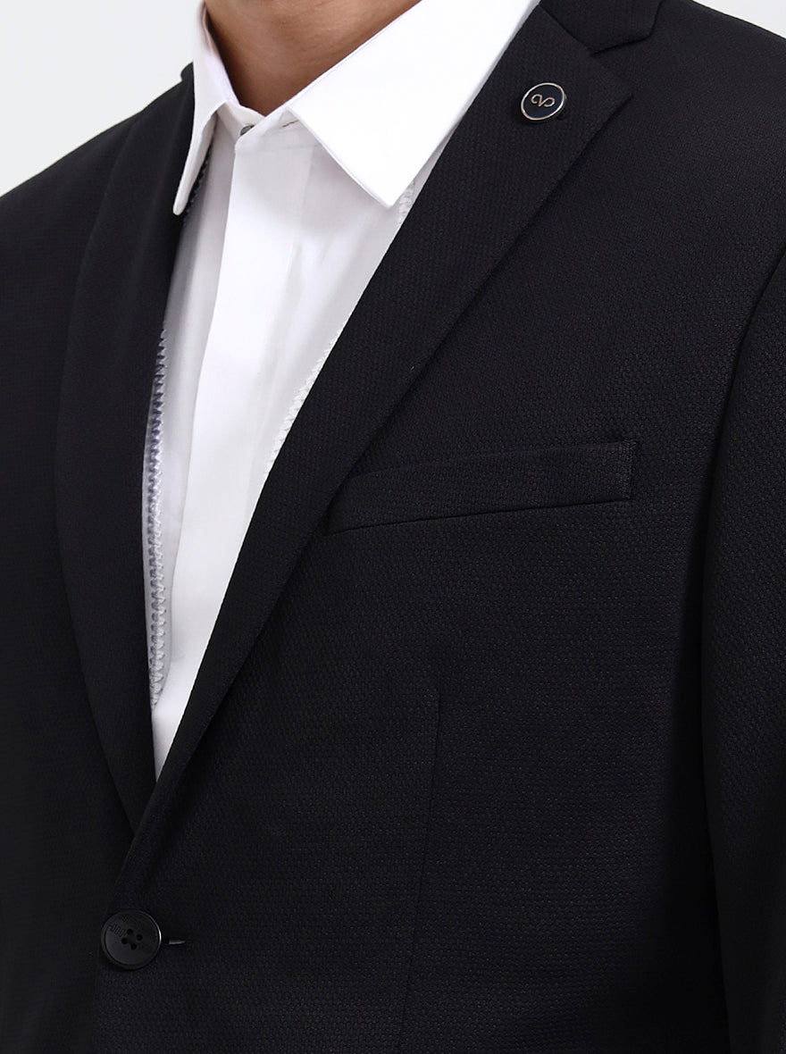 Black Solid Regular Fit Blazer | JB Studio