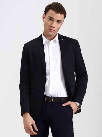 Black Solid Regular Fit Blazer | JB Studio