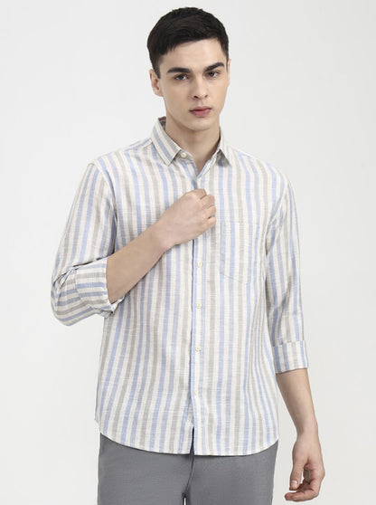 Blue Striped Slim Fit Casual Shirt | Greenfibre