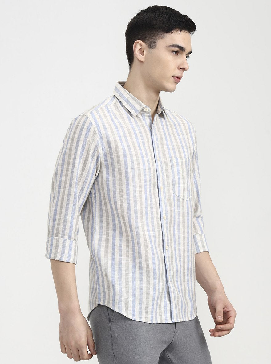 Blue Striped Slim Fit Casual Shirt | Greenfibre