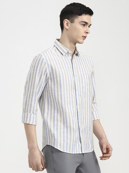 Blue Striped Slim Fit Casual Shirt | Greenfibre
