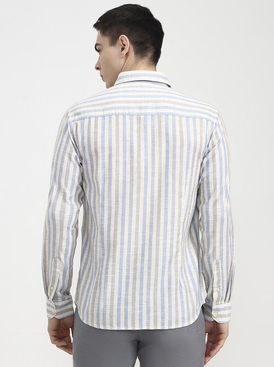 Blue Striped Slim Fit Casual Shirt | Greenfibre
