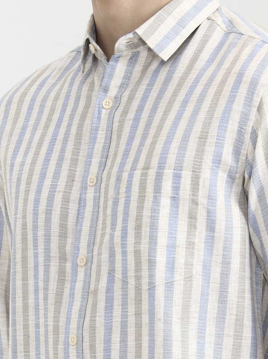 Blue Striped Slim Fit Casual Shirt | Greenfibre