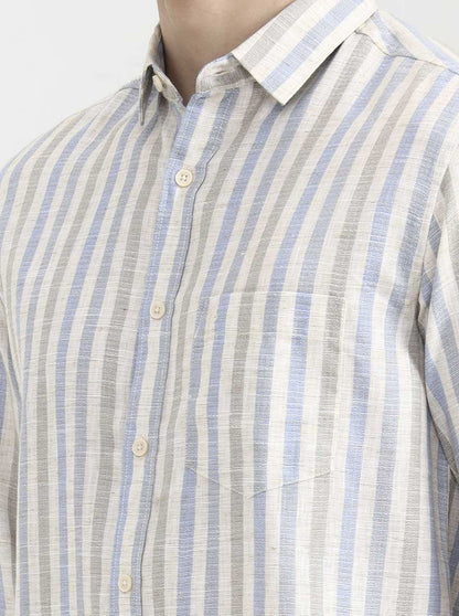 Blue Striped Slim Fit Casual Shirt | Greenfibre