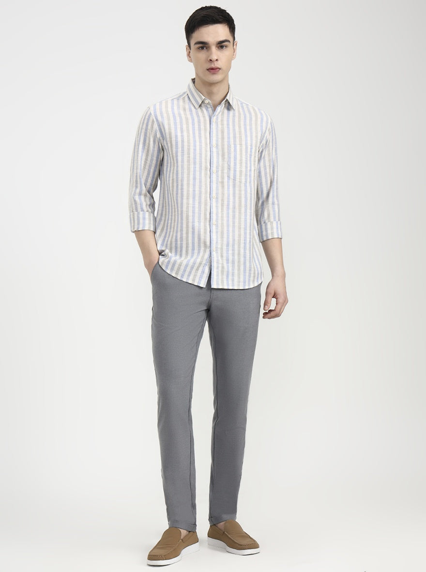Blue Striped Slim Fit Casual Shirt | Greenfibre