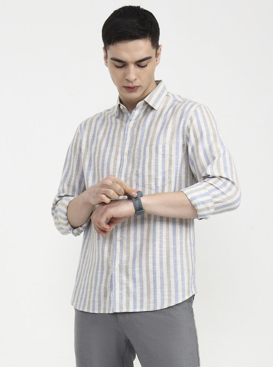 Blue Striped Slim Fit Casual Shirt | Greenfibre