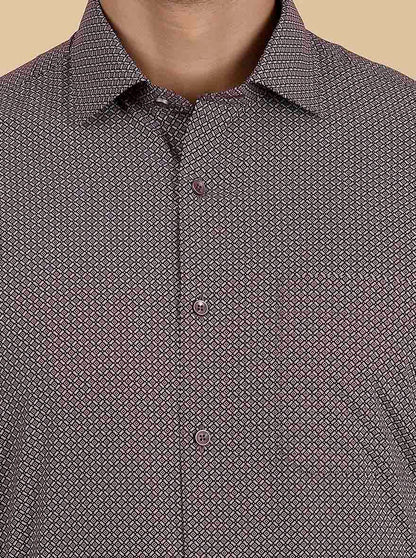 Maroon Printed Slim Fit Formal Shirt | Greenfibre