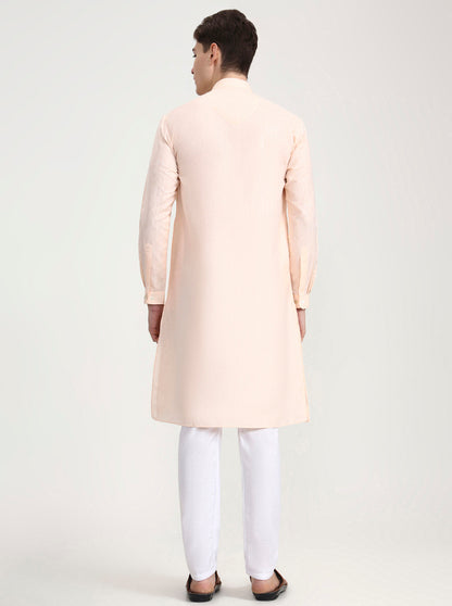 Peach Solid Modi Kurta | JadeBlue