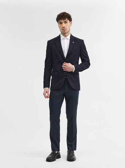 Navy Blue Solid Regular Fit Blazer | JadeBlue