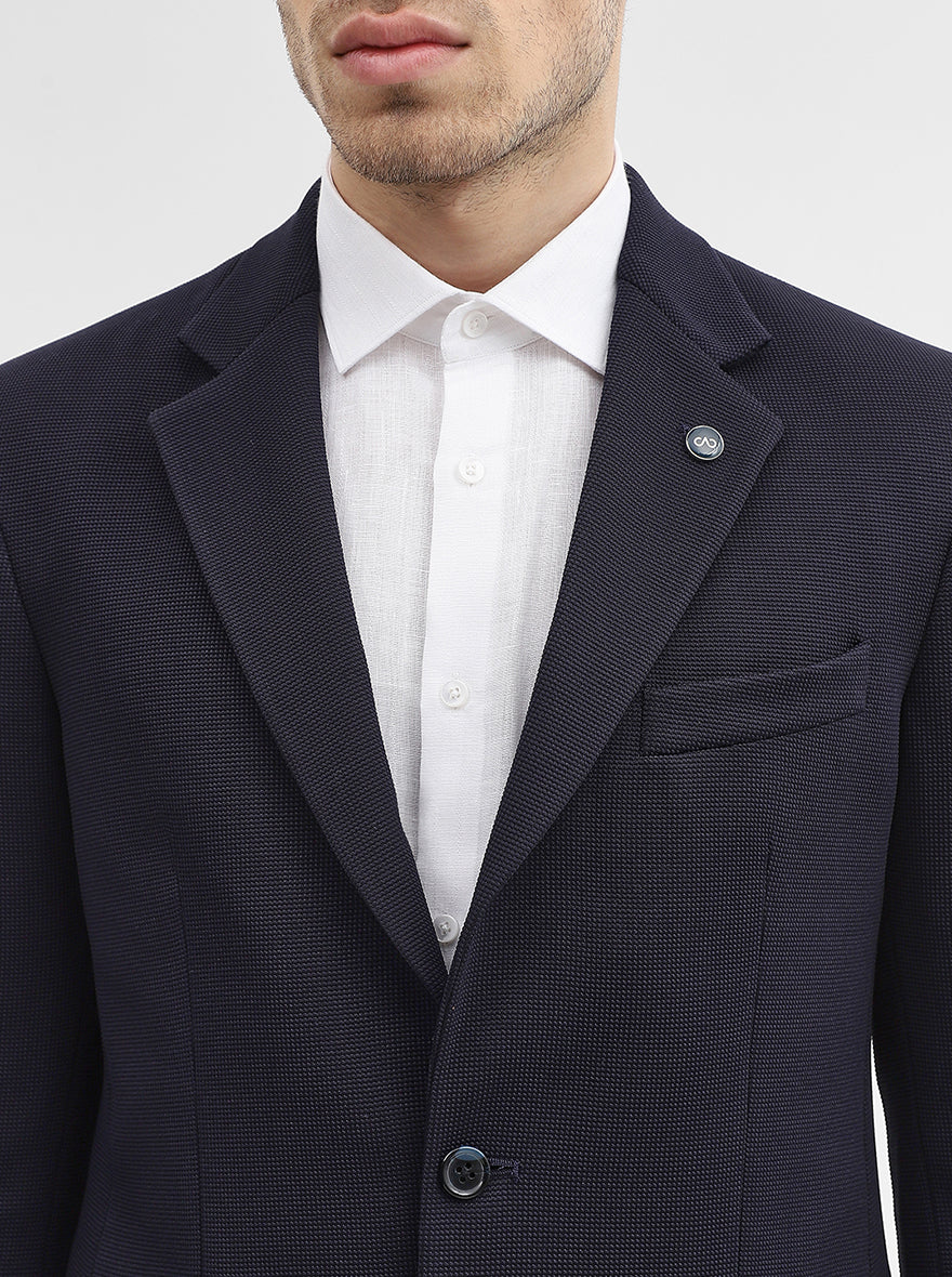 Navy Blue Solid Regular Fit Blazer | JadeBlue