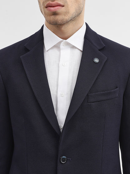Navy Blue Solid Regular Fit Blazer | JadeBlue
