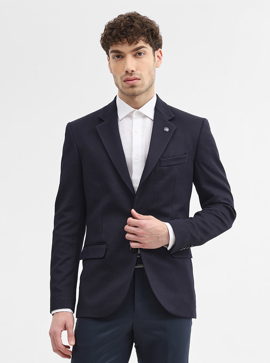 Navy Blue Solid Regular Fit Blazer | JadeBlue