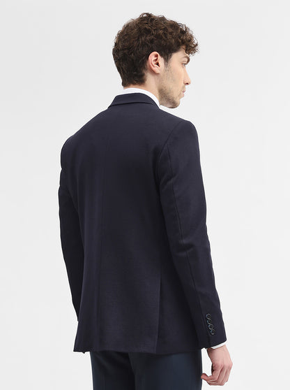 Navy Blue Solid Regular Fit Blazer | JadeBlue