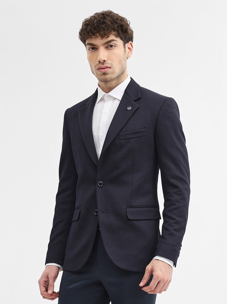 Navy Blue Solid Regular Fit Blazer | JadeBlue