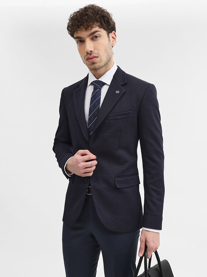 Navy Blue Solid Regular Fit Blazer | JadeBlue