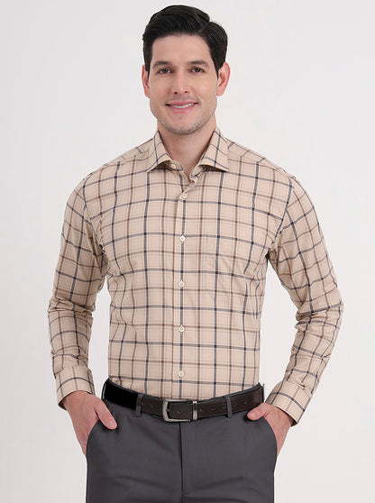 Fawn & Blue Checked Slim Fit Formal Shirt | Metal
