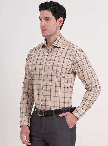 Fawn & Blue Checked Slim Fit Formal Shirt | Metal