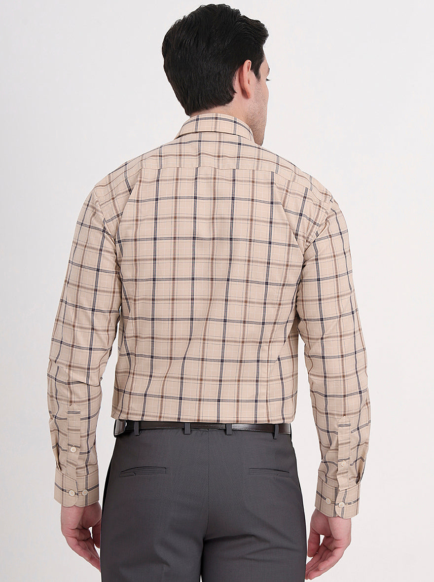Fawn & Blue Checked Slim Fit Formal Shirt | Metal