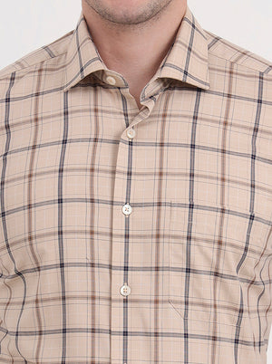 Fawn & Blue Checked Slim Fit Formal Shirt | Metal